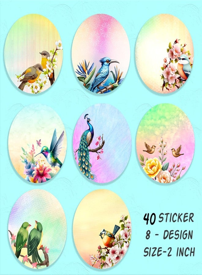 Deep Print Mart Bird Theme Stickers | Self-Adhesive Multipurpose Stickers | 40 Pieces | 2 Inches Round | 8 Unique Designs for Scrapbooking, Gift Wrapping, DIY Crafts & More - Image 2